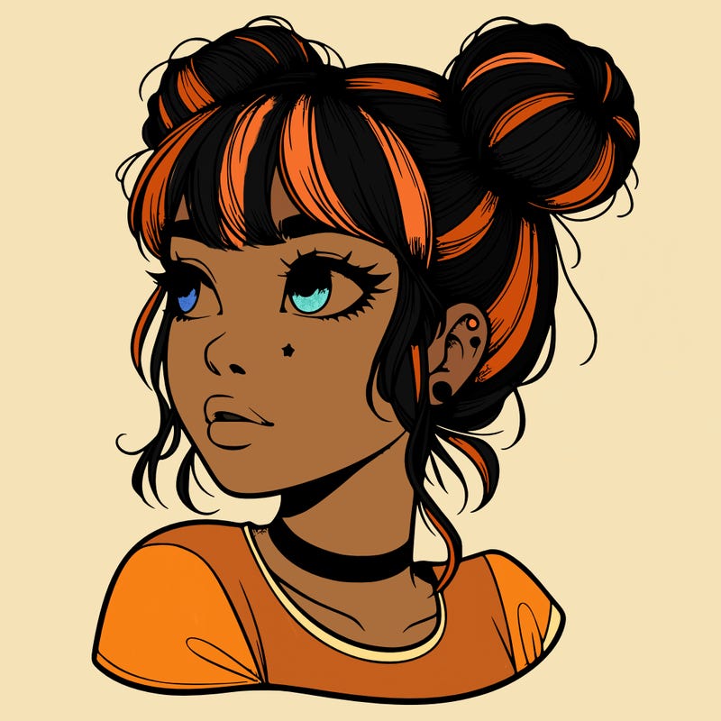 realistic girl with spacebuns