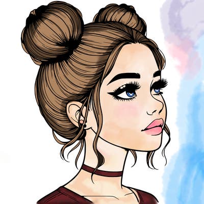 realistic girl with buns on the top of her head