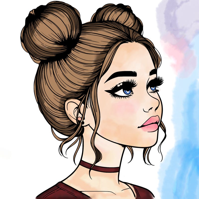 realistic girl with buns on the top of her head
