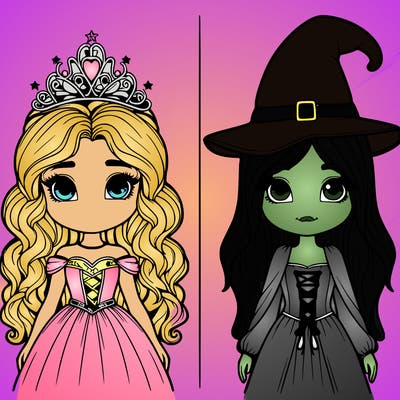 two realistic girls one princess one witch