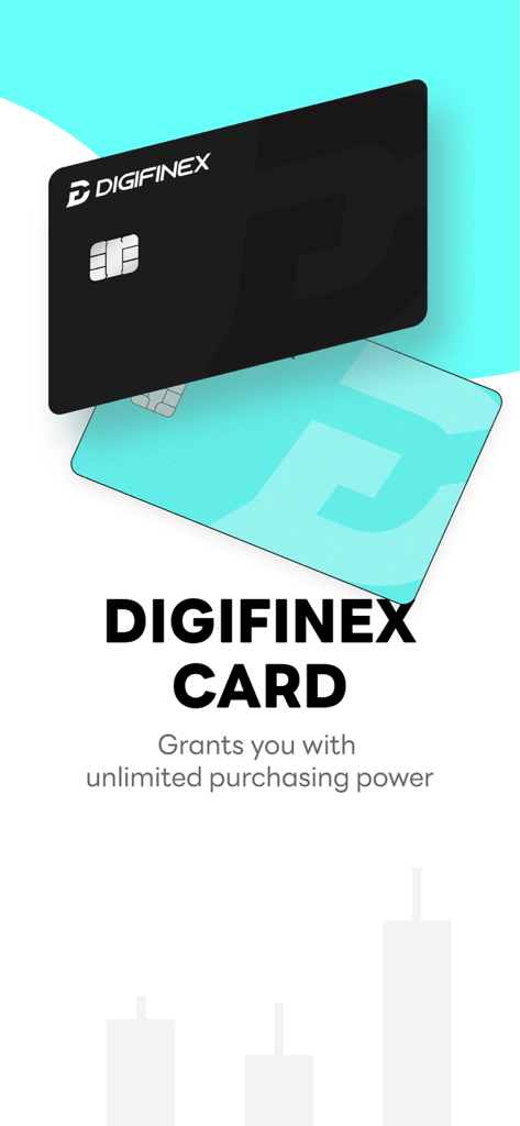 DigiFinex - crypto exchange - DigiFinex 암호화폐 카드 프로모션 이미지는 디지털 자산을 위한 검정색과 청록색 결제 카드를 보여줍니다.