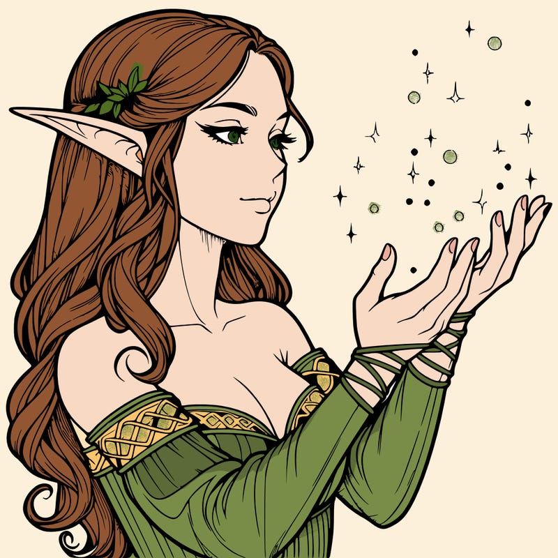 realistic elf girl doing magic