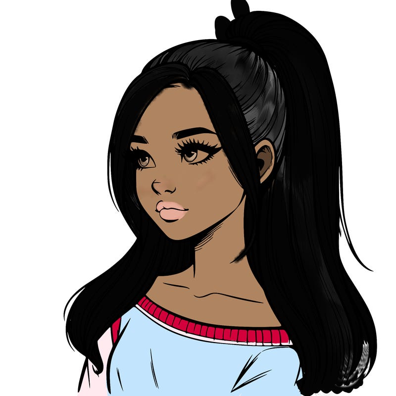 realistic girl with a high ponytail