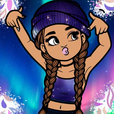 realistic teenage girl with braids and a beanie and crop top doing 🫶🏼