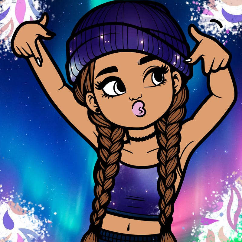 realistic teenage girl with braids and a beanie and crop top doing 🫶🏼