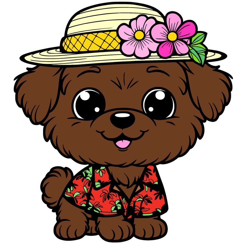 a cute dog with an hawaiian outfit realistic