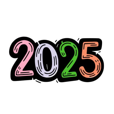 one line scrawled numbers sketch design “2025”