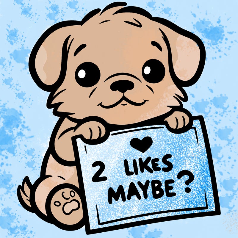 a puppy holding a sign that says 2 likes maybe?