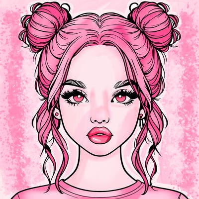 realistic girl with two buns in hair and lips