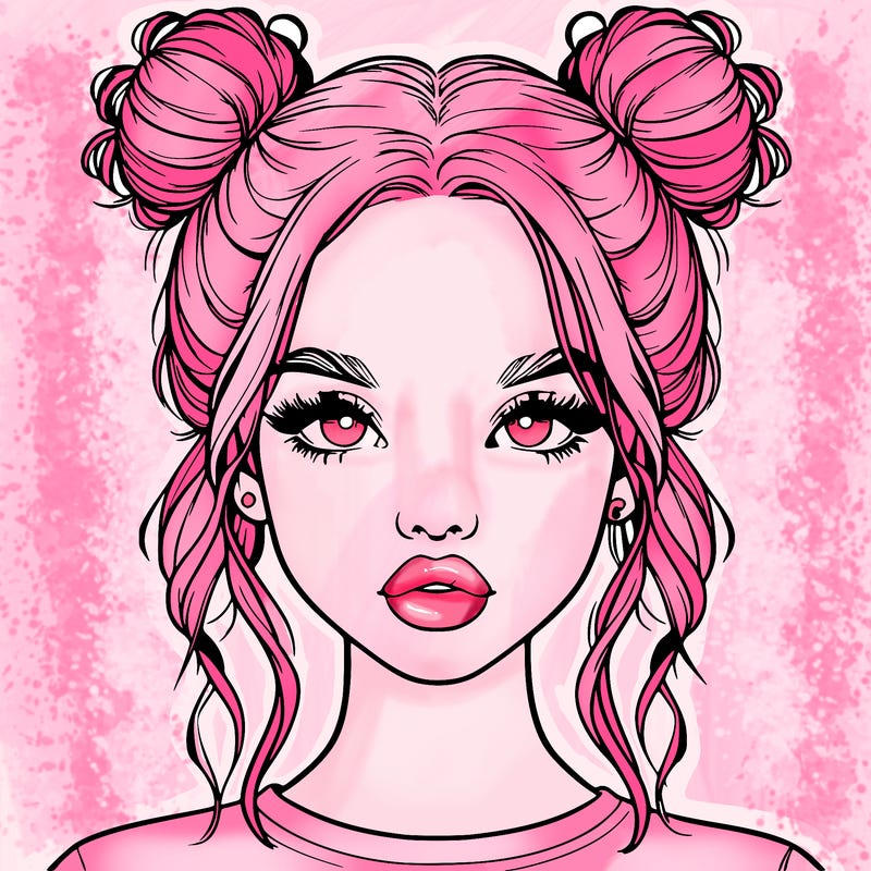 realistic girl with two buns in hair and lips