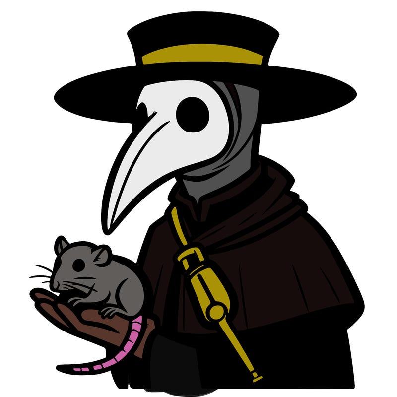 plague doctor holding a rat
