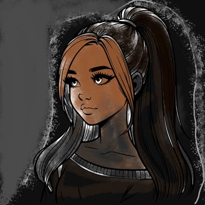 realistic girl with a high ponytail