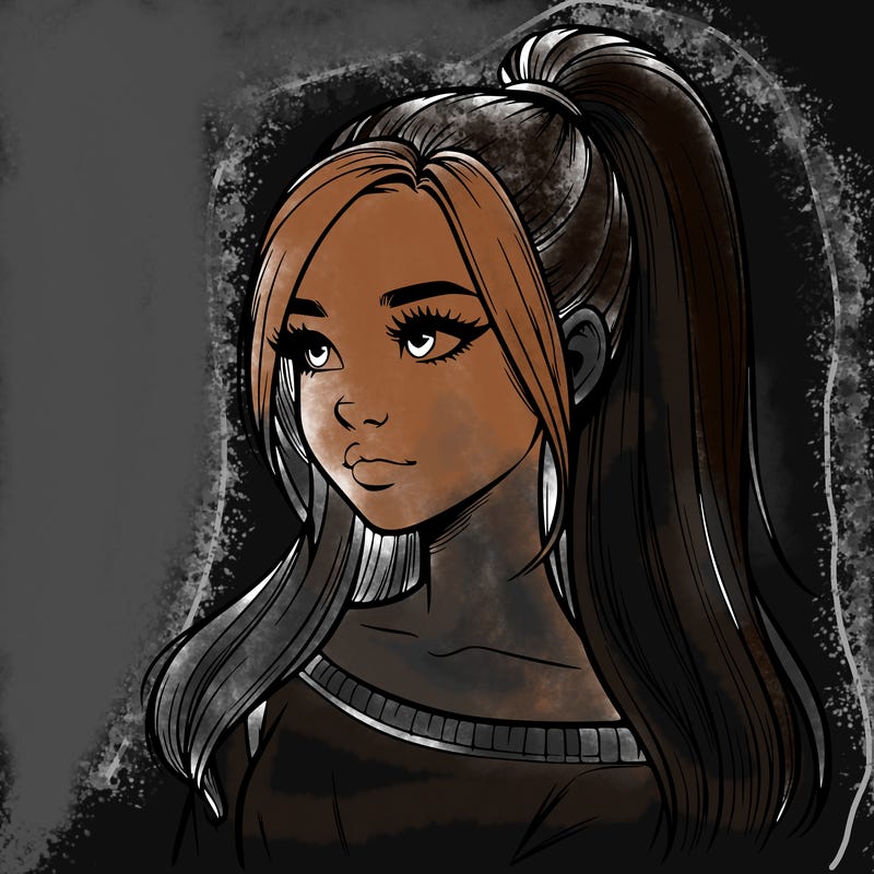 realistic girl with a high ponytail