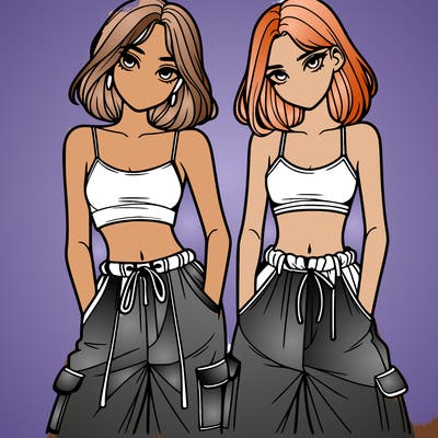 two girls with crop top with baggy pants