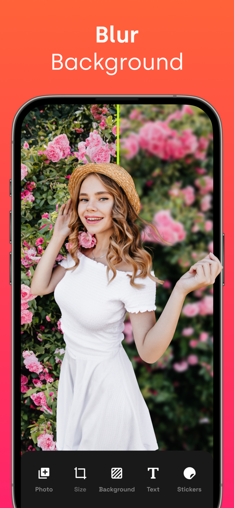 Background Eraser AI - Split screen comparison showing a photo before and after applying the background blur feature in the app
