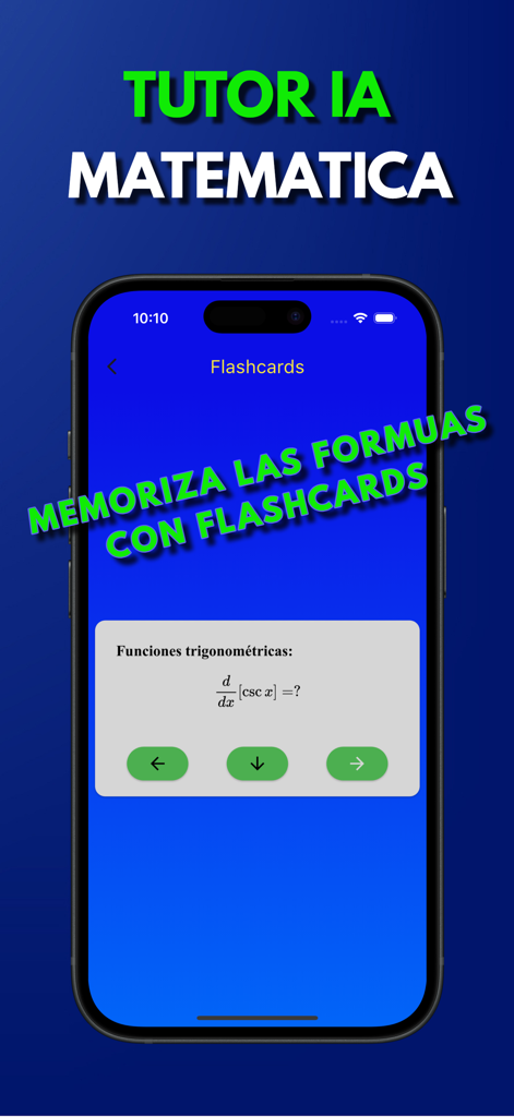 Tutor IA matematicas CBC - Screenshot of Tutor IA Matematica app showing the math flashcards feature for memorizing formulas