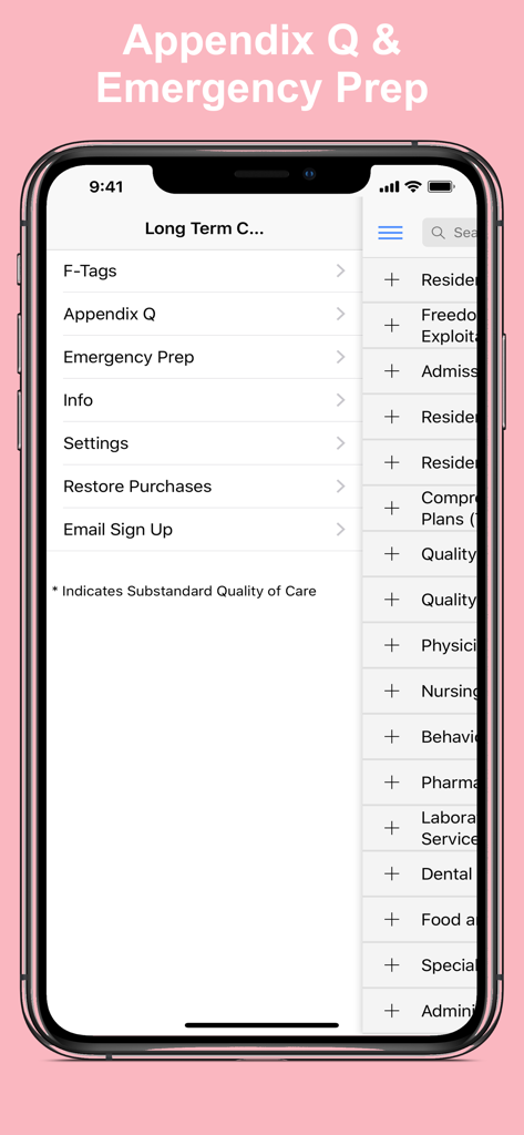 LTC SOM Regs - LTC SOM Regs app interface showing the navigation menu with sections for F-Tags and Appendix Q.