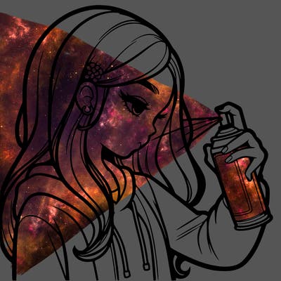 a realistic girl spray painting