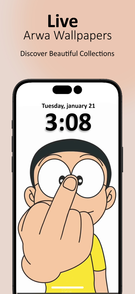 Arwa Wallpaper - Arwa Wallpaper 4k live app displaying a cartoon character on an iPhone lock screen