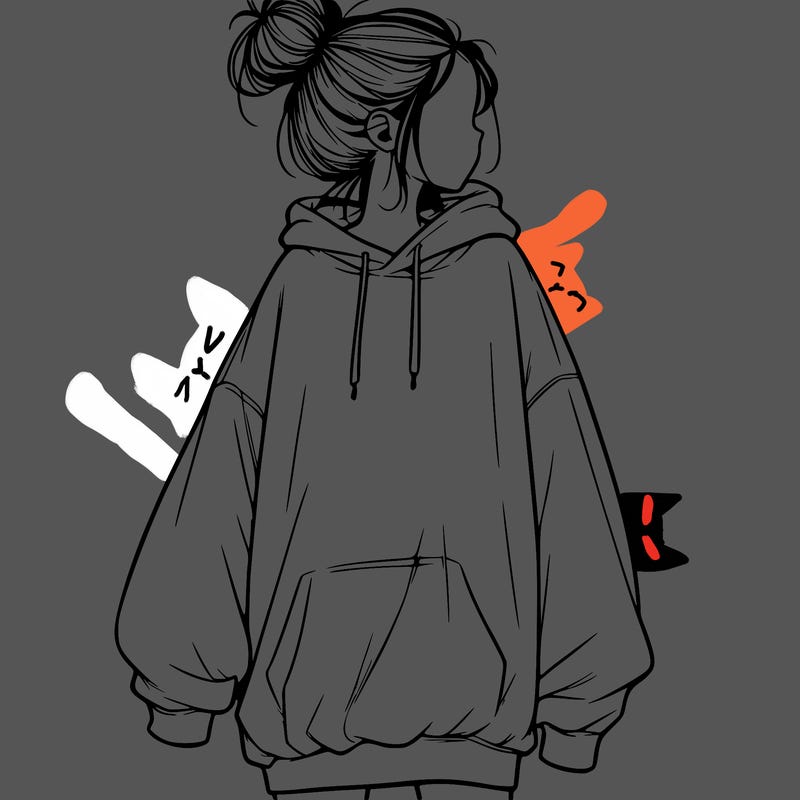 realistic girl with a oversized sweatshirt on and a bun