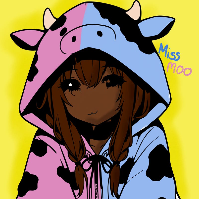 anime girl with cow hoodie