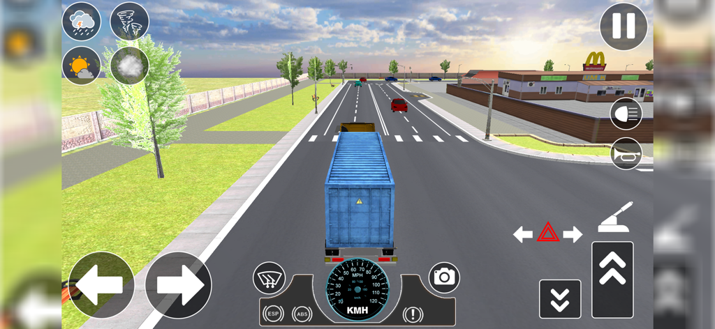 Cargo Delivery Transport - A blue cargo truck driving on a multi-lane road in a truck simulator game environment.