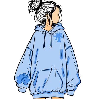 realistic girl with a oversized sweatshirt on and a bun