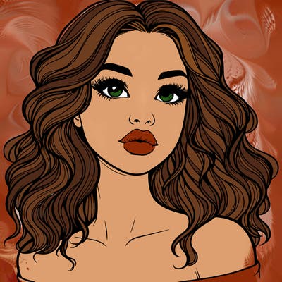 realistic girl with wavy hair and lips