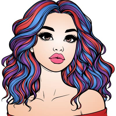 realistic girl with wavy hair and lips