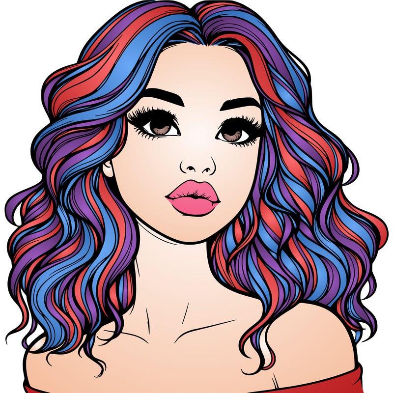 realistic girl with wavy hair and lips