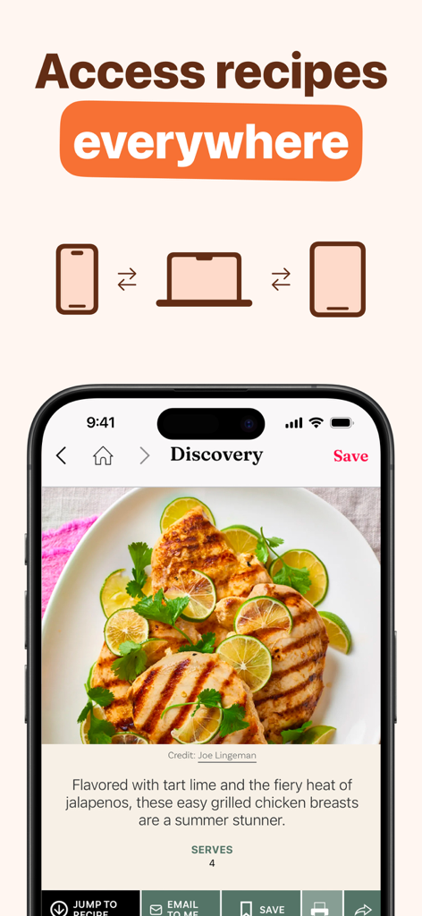 Recipe Keeper Box - OrganizEat - OrganizEat app interface showing recipe synchronization between smartphone laptop and tablet devices