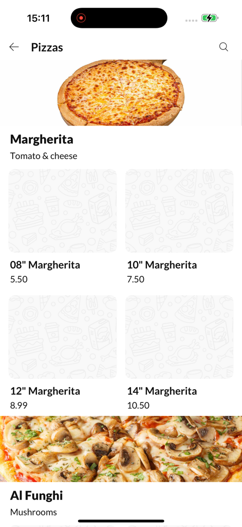 Bravo Pizza Newbigginbythesea - Margherita pizza menu with size options and prices on the Bravo Pizza mobile app