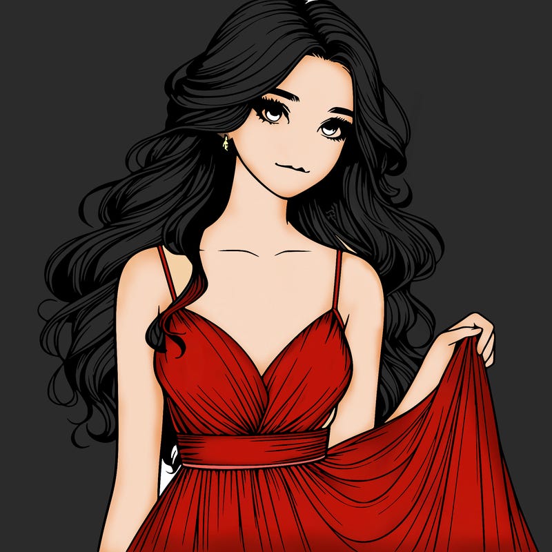 realistic girl in flowy silky prom dress