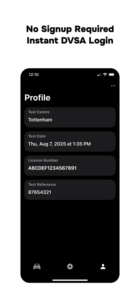 A screenshot of the Beep app profile screen displaying driving test details like test centre and date with a headline about instant DVSA login.