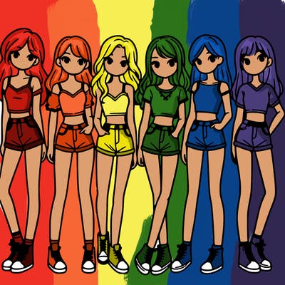 a group of girls wearing crop tops and shorts