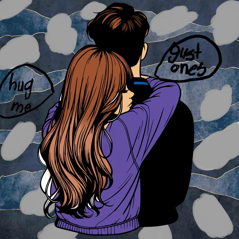 realistic girl hugging boyfriend from back