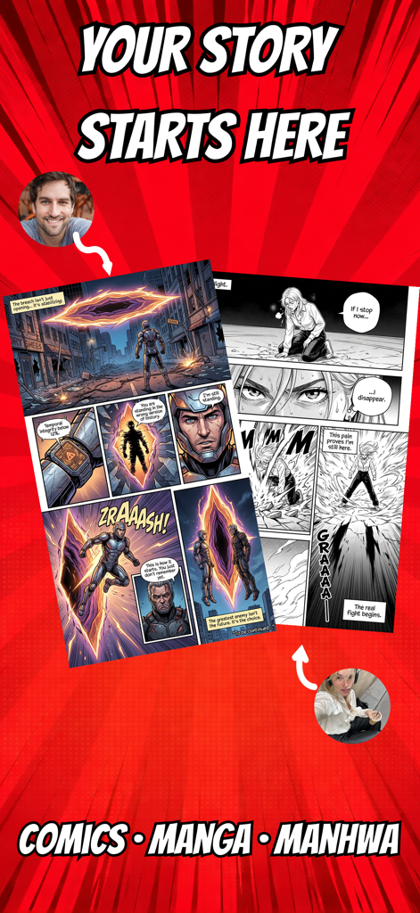 VEX: Comic Maker Manga, Manhwa - VEX AI comic maker interface showing manga and manhwa creation styles