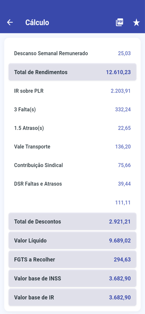 Folha de Pagamento - Tela detalhada de cálculo de salário mostrando salário líquido e impostos para funcionários brasileiros