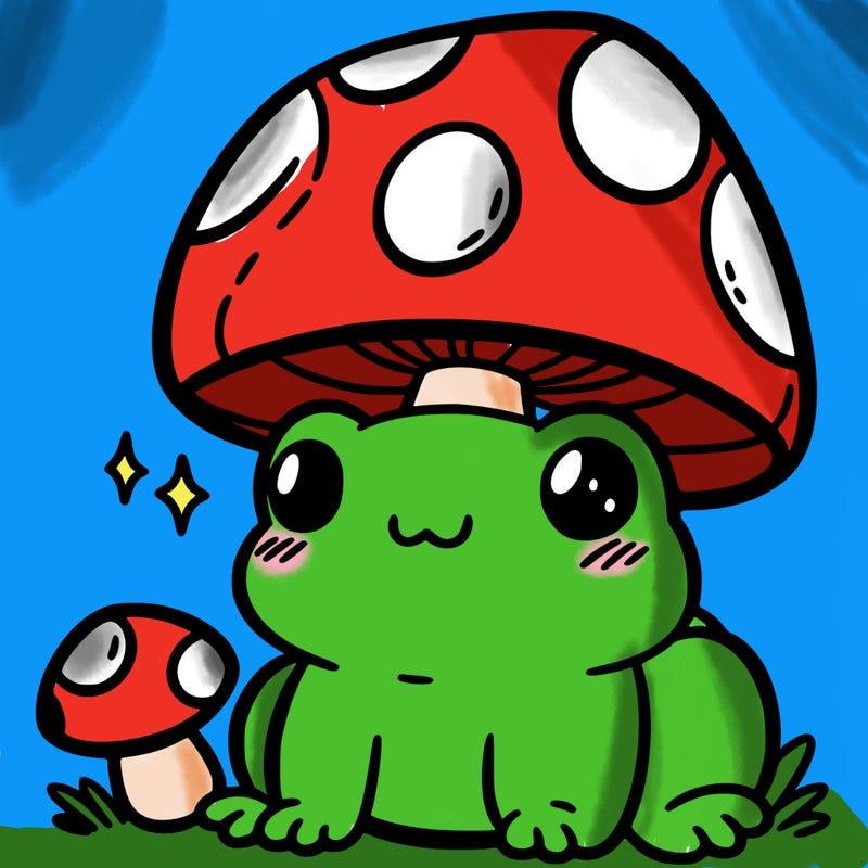 a cute frog with a mushroom hat