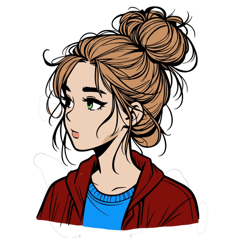 realistic teenage girl with a messy bun
