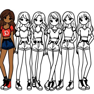 a group of girls wearing crop tops and shorts