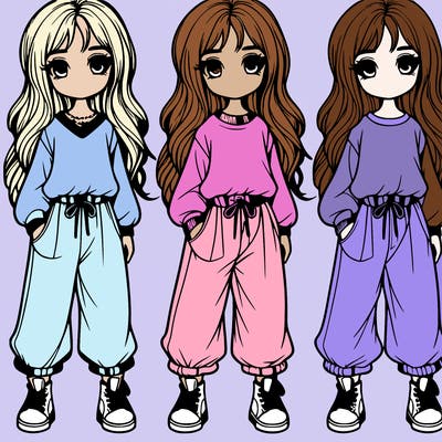 realistic girl, with cute clothes and baggy pants