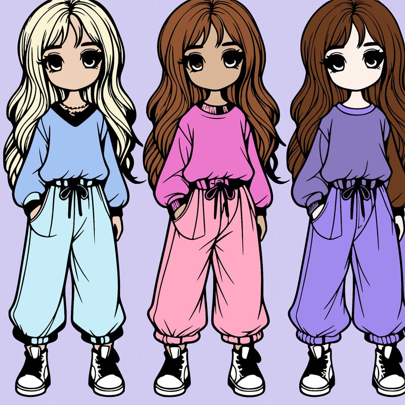 realistic girl, with cute clothes and baggy pants