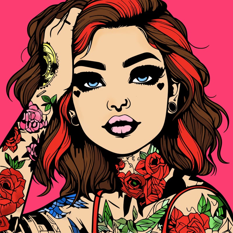 realistic girl with tattoos all over