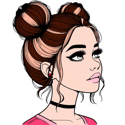 realistic girl with buns on the top of her head