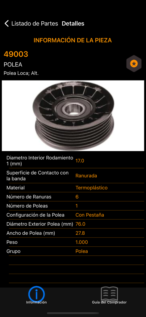 Technische Spezifikationen und Produktbild einer Riemenscheibe für Kraftfahrzeuge im Continental Elite Teilekatalog