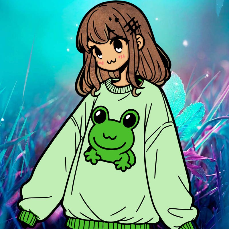 girl wearing frogging sweatshirt