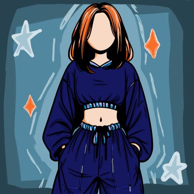 realistic girl faceless with baggy pants and a crop top