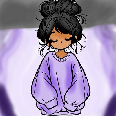 girl with baggy sweatshirt and messy bun