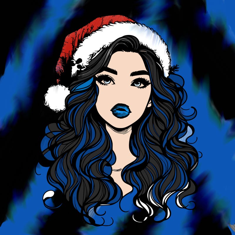 realistic christmas girl with wavy hair and lips